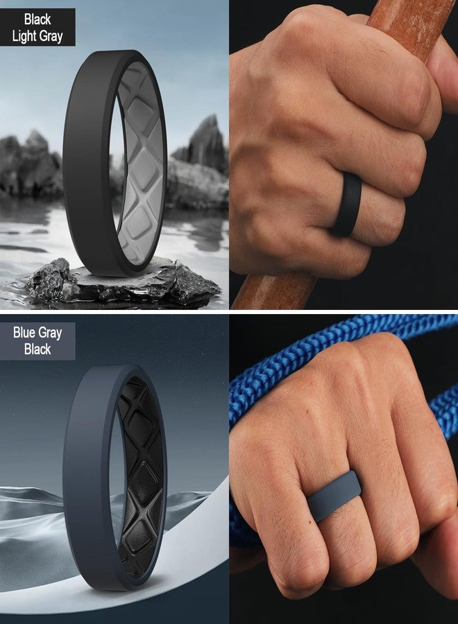 Egnaro Men's Silicone Rings, 7.5mm Wide 2.5mm Thick Rubber Bands For Him, Ergonomic Beveled Edge Two Tone Waterproof Workout Accessories - Image 3